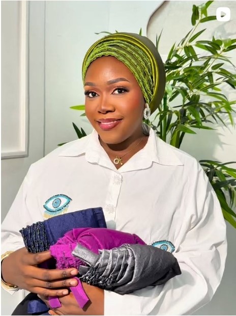 Purple pleated satin turban styling